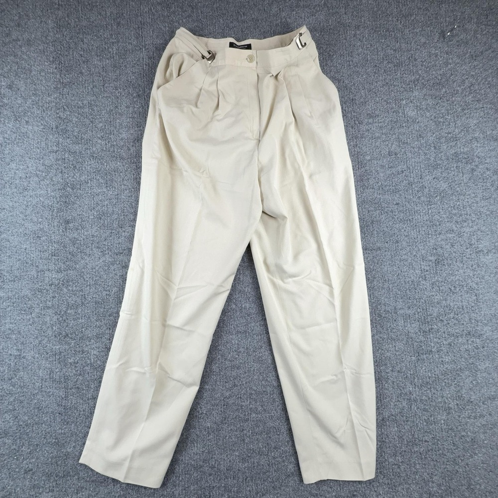 Liz Claiborne Dress Pants Womens 12 Beige Twill Pleated Straight Leg Buckle